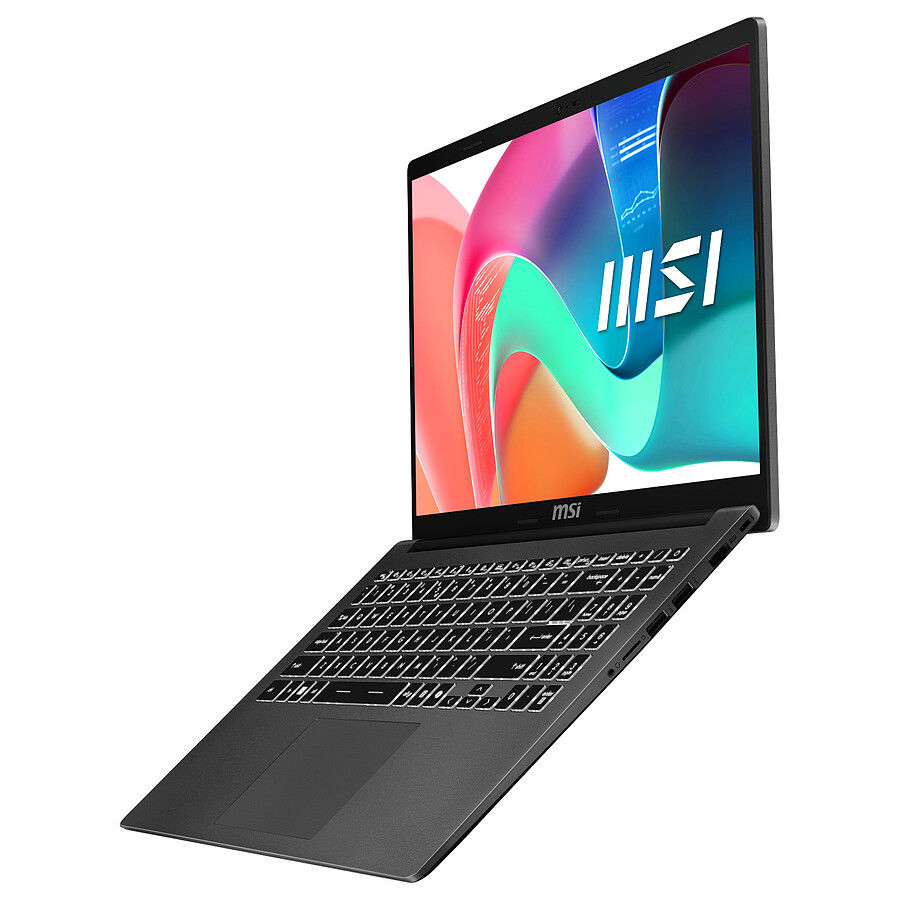 MSI Modern 15 F1MG-687XFR vue ouverte côté connectique MSI Modern 15 F1MG-687XFR vue ouverte côté connectique