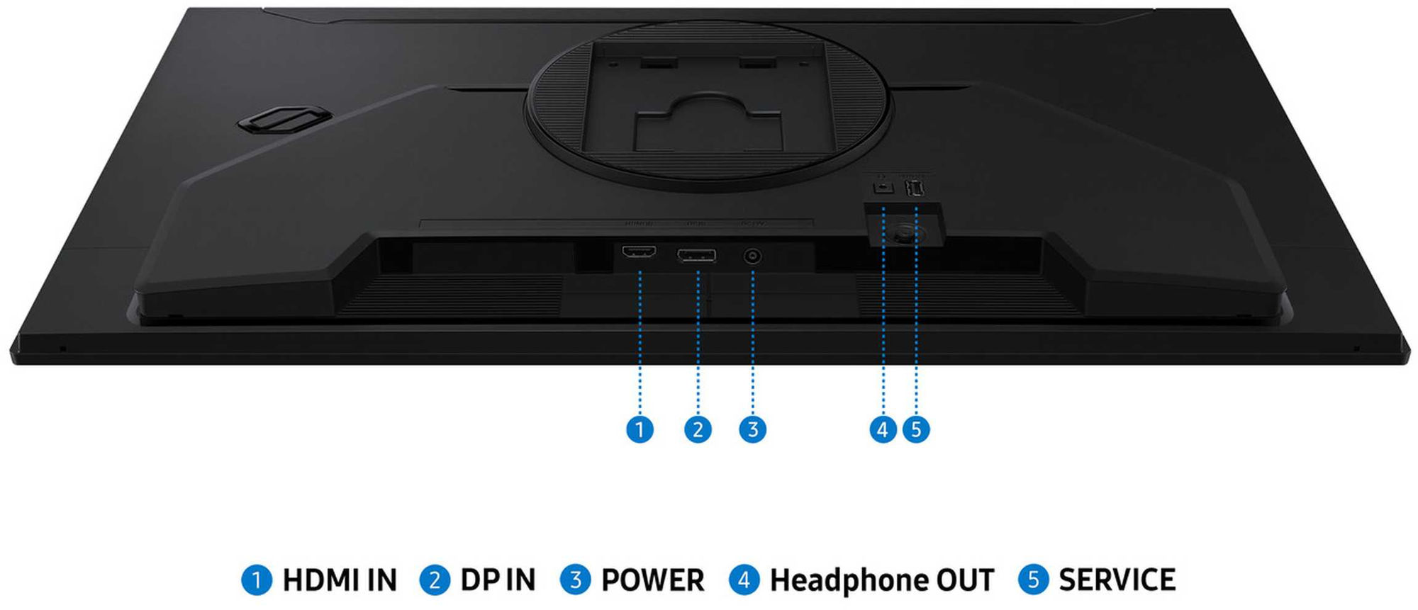 Ports vidéo du Samsung LS27HG402EUXEN Connectique HDMI DisplayPort et prise casque du Samsung LS27HG402EUXEN