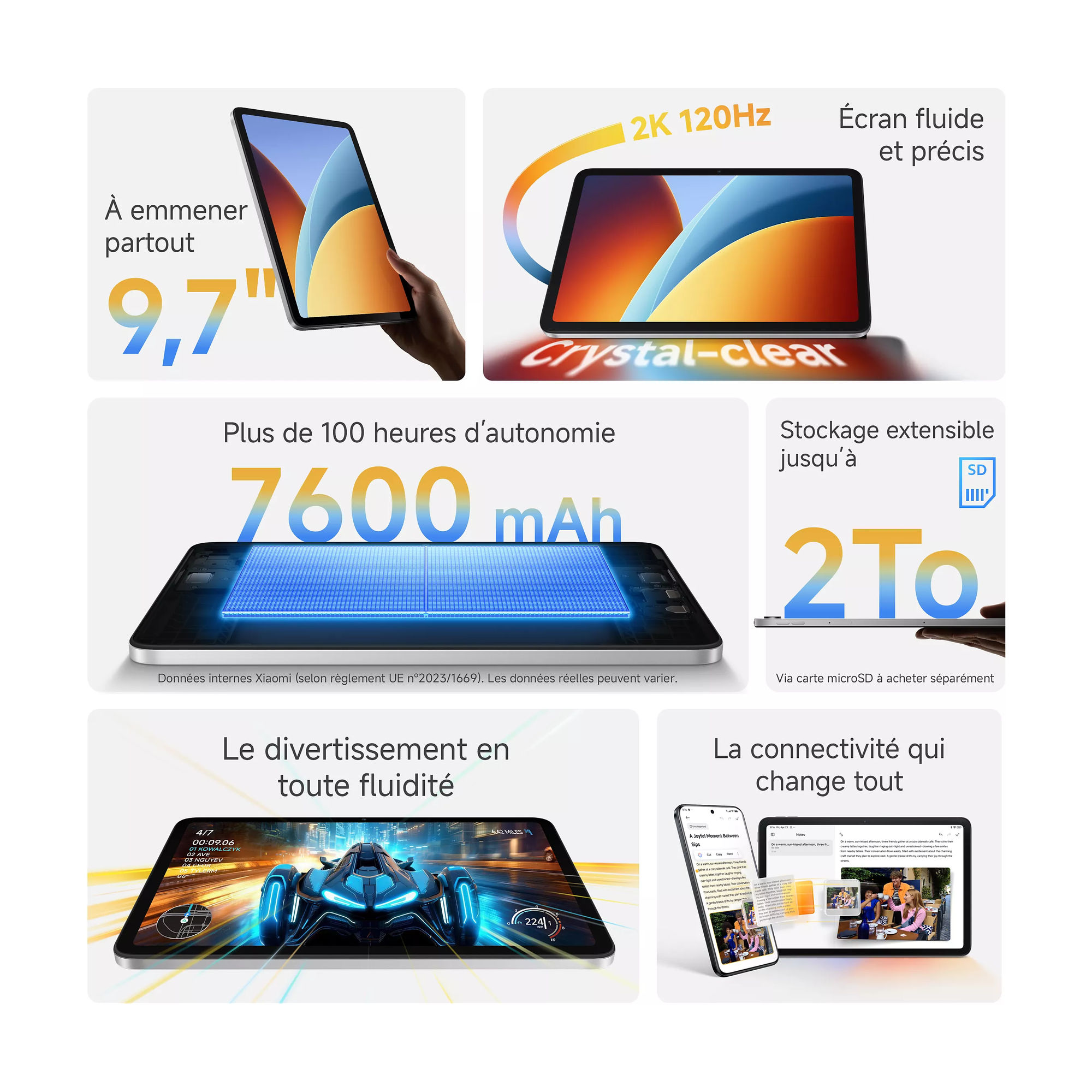Écran et stockage extensible Xiaomi Redmi Pad 2 Points forts de la Xiaomi Redmi Pad 2 : écran fluide, batterie et microSD